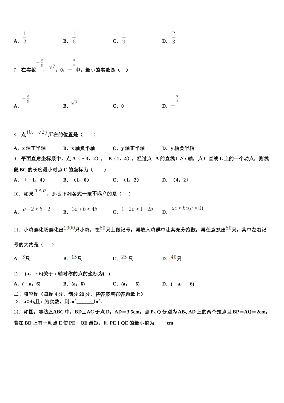 吉林省长春市农安县2025届数学七年级第二学期期末质量跟踪监视试题含解析_第2页