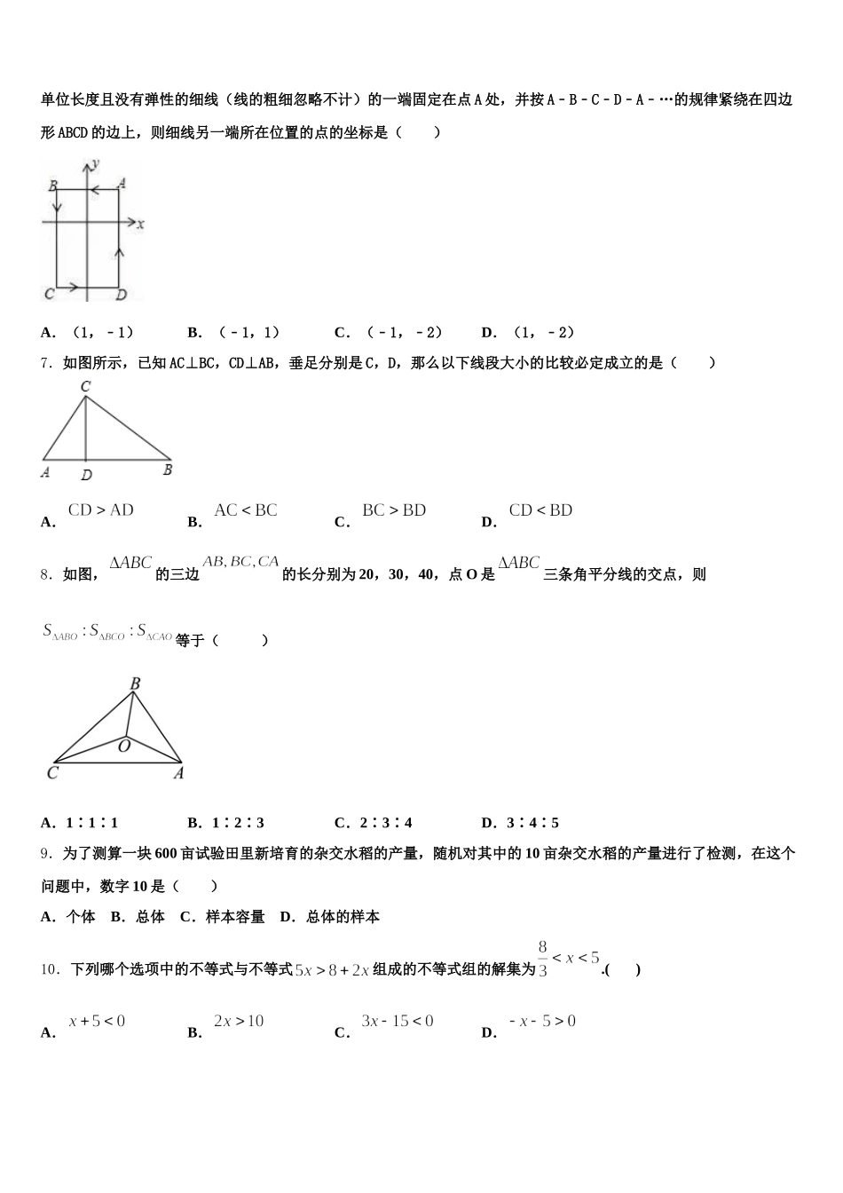 吉林省白城市名校2025届数学七下期末教学质量检测模拟试题含解析_第2页