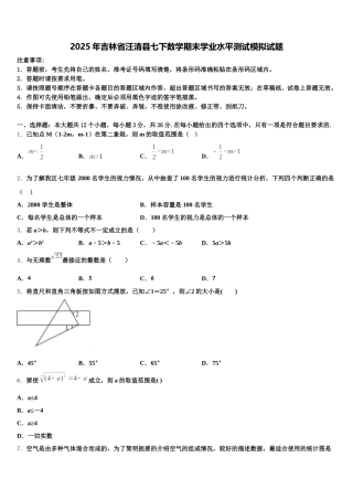 2025年吉林省汪清县七下数学期末学业水平测试模拟试题含解析