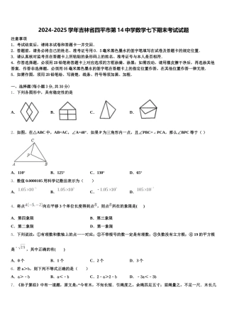 2024-2025学年吉林省四平市第14中学数学七下期末考试试题含解析