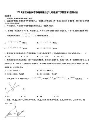2025届吉林省长春市宽城区数学七年级第二学期期末经典试题含解析