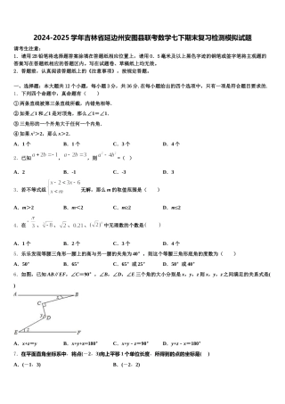 2024-2025学年吉林省延边州安图县联考数学七下期末复习检测模拟试题含解析