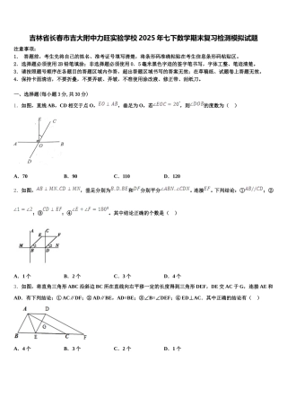 吉林省长春市吉大附中力旺实验学校2025年七下数学期末复习检测模拟试题含解析