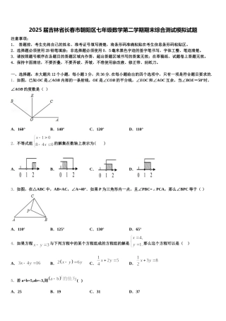 2025届吉林省长春市朝阳区七年级数学第二学期期末综合测试模拟试题含解析