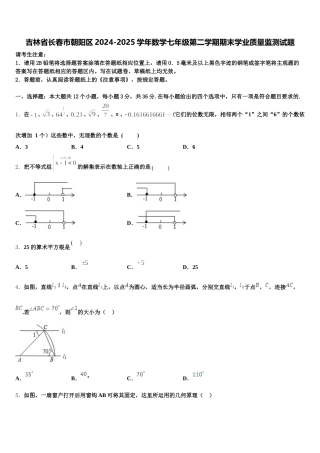 吉林省长春市朝阳区2024-2025学年数学七年级第二学期期末学业质量监测试题含解析