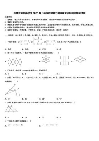 吉林省前郭县联考2025届七年级数学第二学期期末达标检测模拟试题含解析