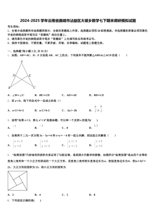 2024-2025学年云南省曲靖市沾益区大坡乡数学七下期末调研模拟试题含解析