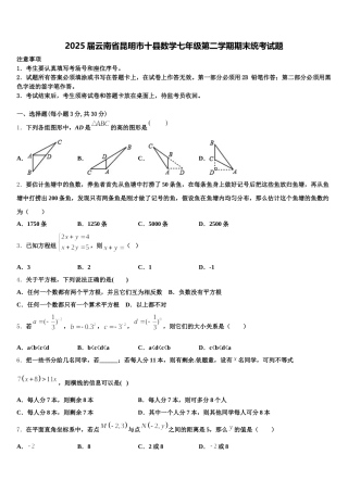 2025届云南省昆明市十县数学七年级第二学期期末统考试题含解析