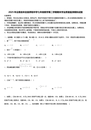 2025年云南省牟定县茅阳中学七年级数学第二学期期末学业质量监测模拟试题含解析