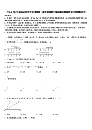 2024-2025学年云南省楚雄州名校七年级数学第二学期期末教学质量检测模拟试题含解析