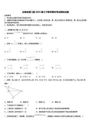 云南省易门县2025届七下数学期末考试模拟试题含解析