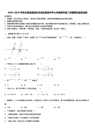 2024-2025学年云南省曲靖市马龙区通泉中学七年级数学第二学期期末监测试题含解析