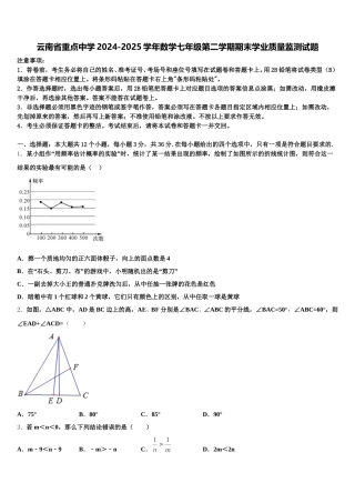 云南省重点中学2024-2025学年数学七年级第二学期期末学业质量监测试题含解析