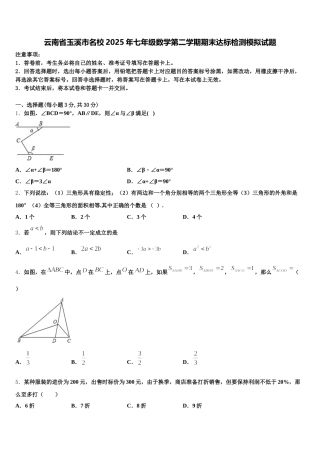 云南省玉溪市名校2025年七年级数学第二学期期末达标检测模拟试题含解析
