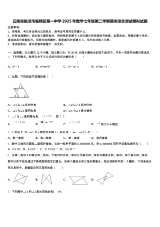 云南省临沧市临翔区第一中学2025年数学七年级第二学期期末综合测试模拟试题含解析