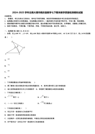 2024-2025学年云南大理市鹤庆县数学七下期末教学质量检测模拟试题含解析