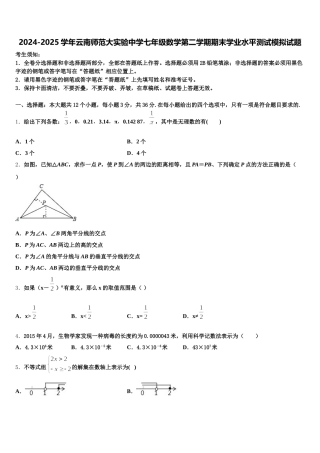 2024-2025学年云南师范大实验中学七年级数学第二学期期末学业水平测试模拟试题含解析
