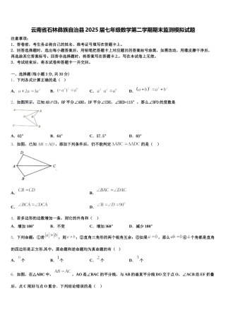 云南省石林彝族自治县2025届七年级数学第二学期期末监测模拟试题含解析