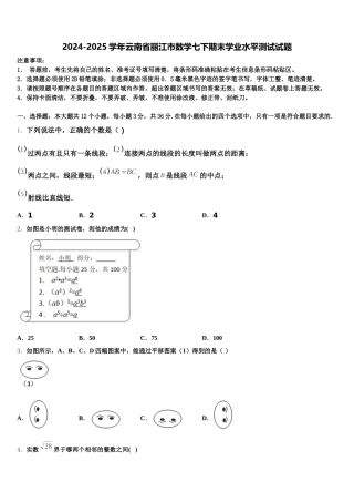 2024-2025学年云南省丽江市数学七下期末学业水平测试试题含解析