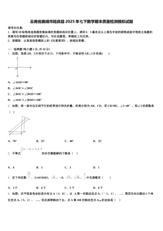 云南省曲靖市陆良县2025年七下数学期末质量检测模拟试题含解析
