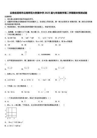 云南省昆明市云南师范大附属中学2025届七年级数学第二学期期末预测试题含解析