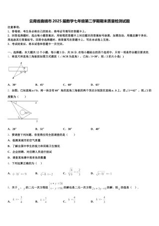 云南省曲靖市2025届数学七年级第二学期期末质量检测试题含解析