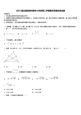 2025届云南昆明市数学七年级第二学期期末质量检测试题含解析