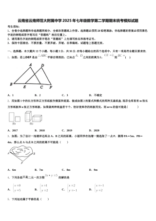 云南省云南师范大附属中学2025年七年级数学第二学期期末统考模拟试题含解析