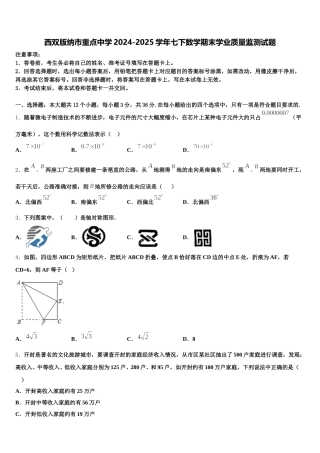西双版纳市重点中学2024-2025学年七下数学期末学业质量监测试题含解析
