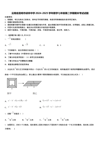 云南省昆明市祯祥中学2024-2025学年数学七年级第二学期期末考试试题含解析