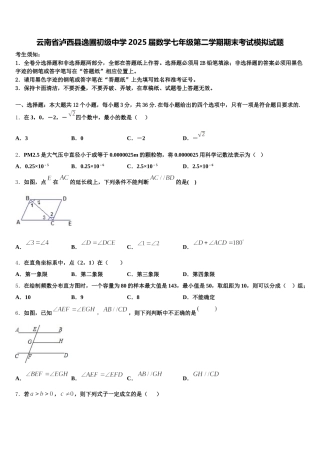 云南省泸西县逸圃初级中学2025届数学七年级第二学期期末考试模拟试题含解析