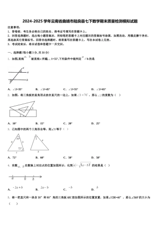 2024-2025学年云南省曲靖市陆良县七下数学期末质量检测模拟试题含解析
