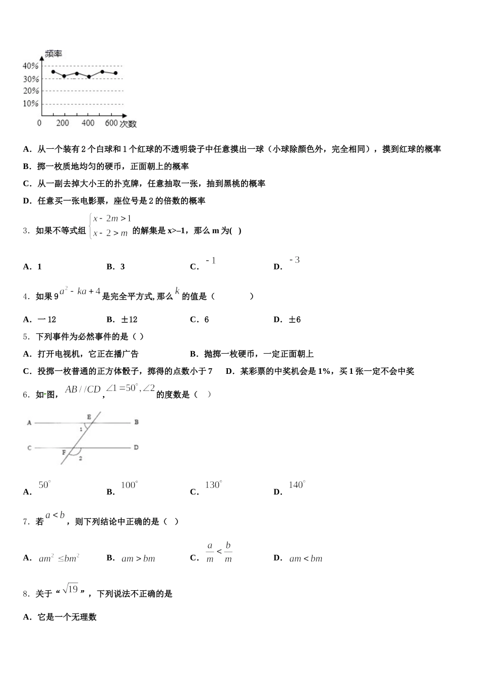 曲靖市沾益区大坡乡2025届七年级数学第二学期期末监测试题含解析_第2页