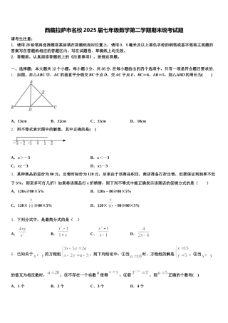 西藏拉萨市名校2025届七年级数学第二学期期末统考试题含解析