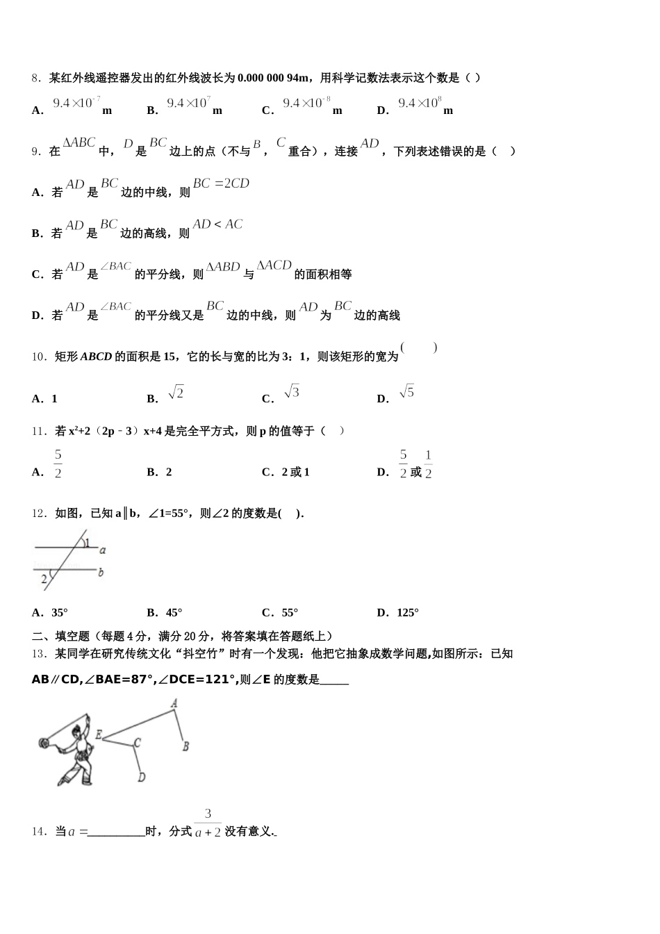 西藏昌都市左贡中学2025届数学七年级第二学期期末教学质量检测试题含解析_第2页