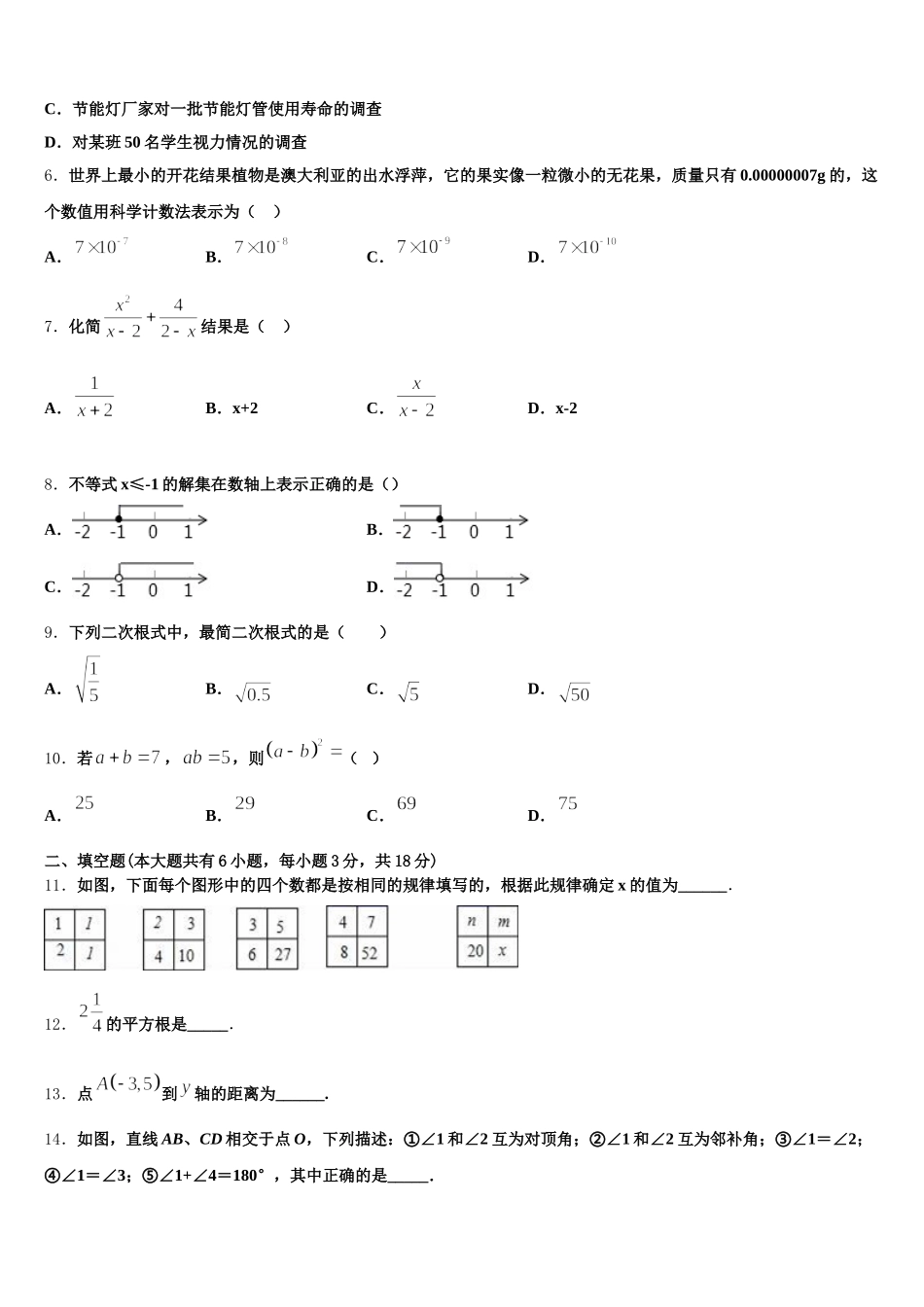 2024-2025学年安徽省合肥二中学内地西藏班（学校）七年级数学第二学期期末考试试题含解析_第2页