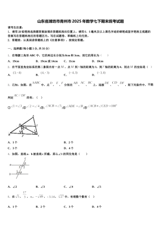 山东省潍坊市青州市2025年数学七下期末统考试题含解析