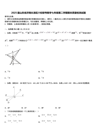 2025届山东省济南长清区六校联考数学七年级第二学期期末质量检测试题含解析