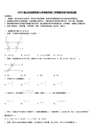 2025届山东省蒙阴县七年级数学第二学期期末复习检测试题含解析