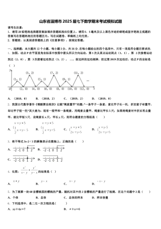 山东省淄博市2025届七下数学期末考试模拟试题含解析