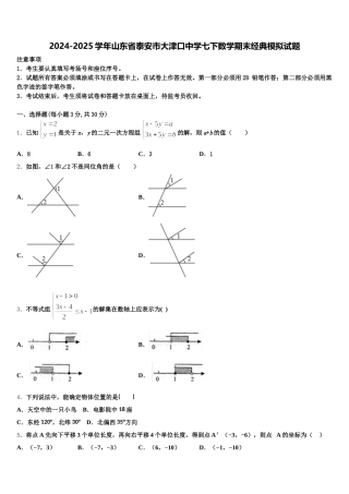 2024-2025学年山东省泰安市大津口中学七下数学期末经典模拟试题含解析