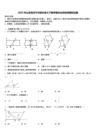 2025年山东省济宁市泗水县七下数学期末达标检测模拟试题含解析