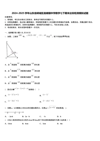 2024-2025学年山东省峄城区底阁镇中学数学七下期末达标检测模拟试题含解析