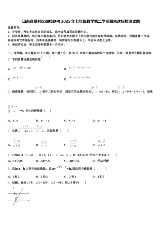 山东省垦利区四校联考2025年七年级数学第二学期期末达标检测试题含解析