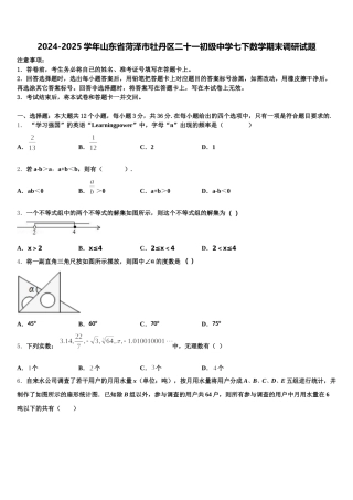 2024-2025学年山东省菏泽市牡丹区二十一初级中学七下数学期末调研试题含解析