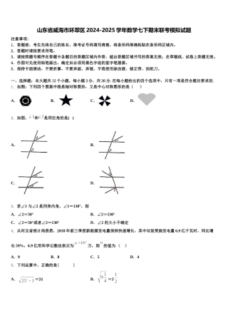 山东省威海市环翠区2024-2025学年数学七下期末联考模拟试题含解析