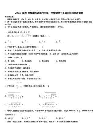 2024-2025学年山东省德州市第一中学数学七下期末综合测试试题含解析
