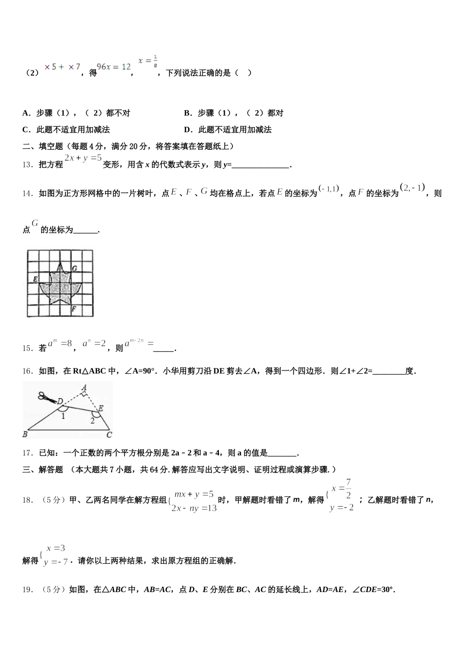 2024-2025学年山东阳谷县联考七下数学期末质量跟踪监视试题含解析_第3页