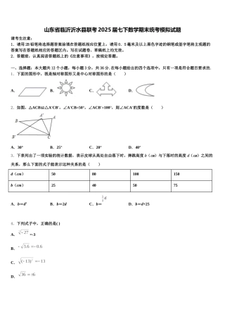 山东省临沂沂水县联考2025届七下数学期末统考模拟试题含解析