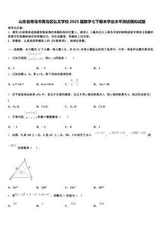 山东省青岛市黄岛区弘文学校2025届数学七下期末学业水平测试模拟试题含解析